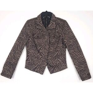 White House Black Market Women's Jacket Size 10 Zebra Print Snap Jacket Blazer